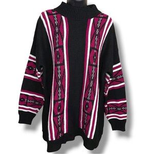 Vintage 1980s Era Large Oversized Clifton Place Sweater Black Pink Geometric